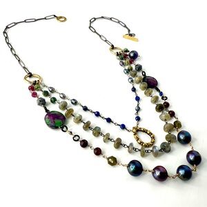 Multi Strand Mixed Gemstone Necklace, Sundance Inspired Jewelry